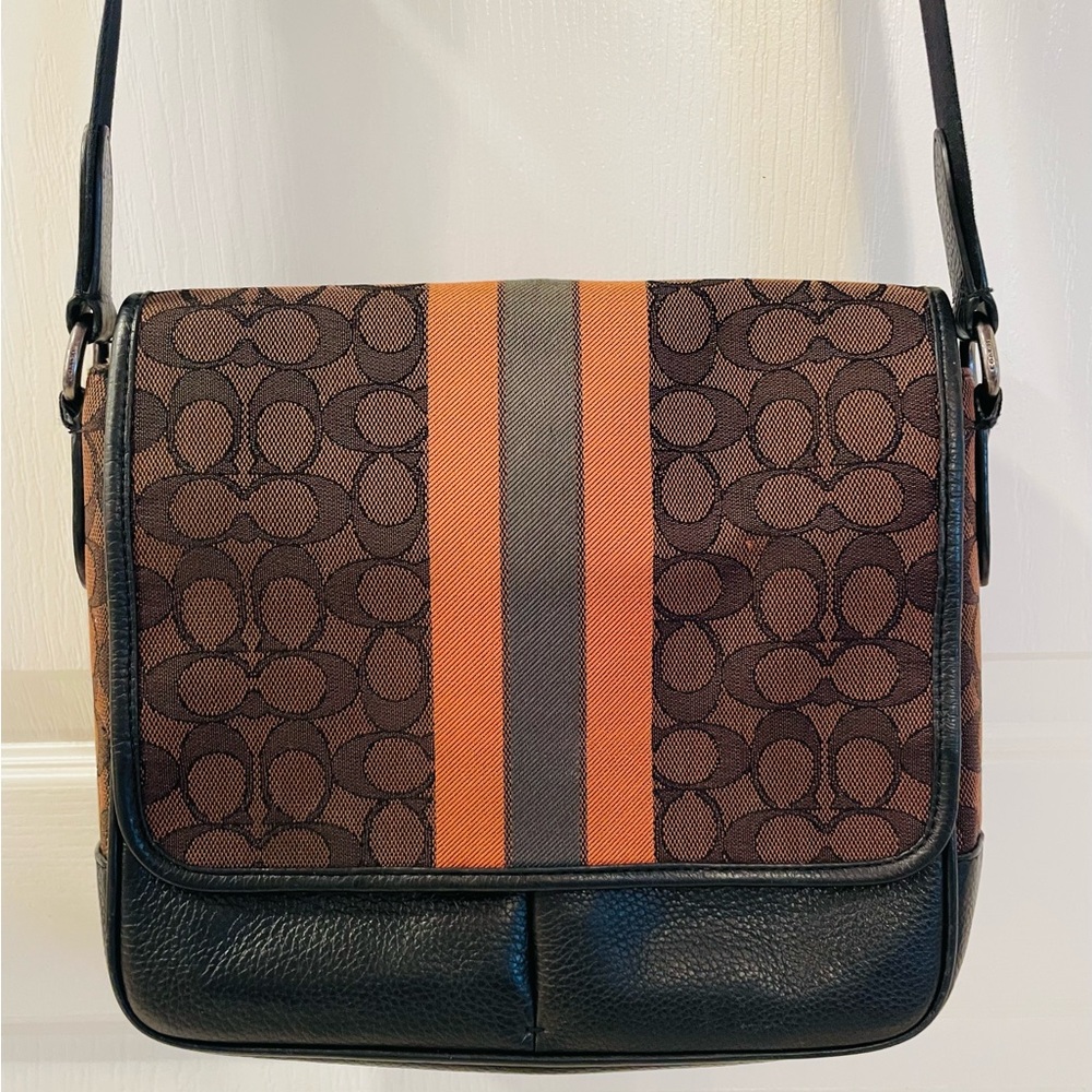 Classic Coach Thompson Map bag. Orange/green stripe Crossbody Bag